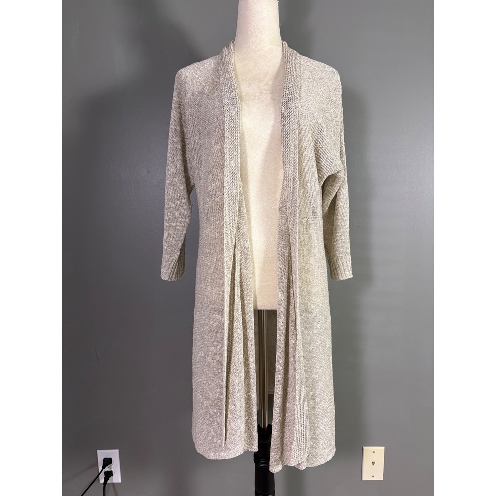 Eileen Fisher Cardigan L Linen Blend Open Front Duster Coastal Neutral Capsule